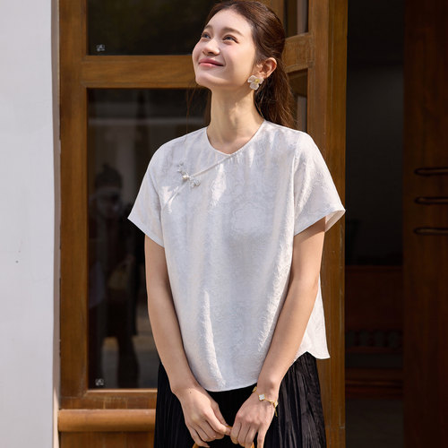 菲伊唐真丝螺钿正绢夏薄款女上衣
