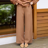 女 松紧休闲长裤 菲伊唐新秋搭配真丝羊毛乔其缎宽松直筒裤 百搭中式