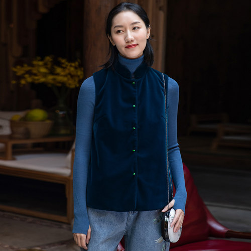 中式改良立领夹棉开襟短高密丝绒