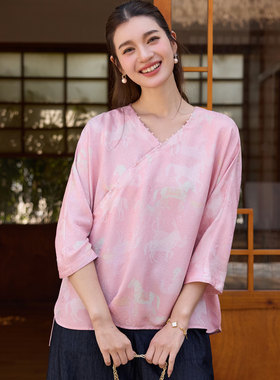 菲伊唐真丝提花夏百搭休闲女上衣