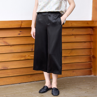 菲伊唐重磅真丝素缎香云纱直筒裤 夏新宽松显瘦高腰百搭休闲八分裤