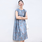 女连衣裙 真丝斜纹系带长裙圆领宽松改良唐装 菲伊唐新中式 复古夏季