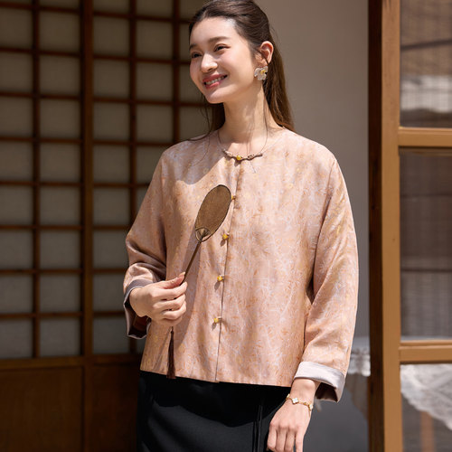 菲伊唐新中式真丝螺钿花萝女上衣