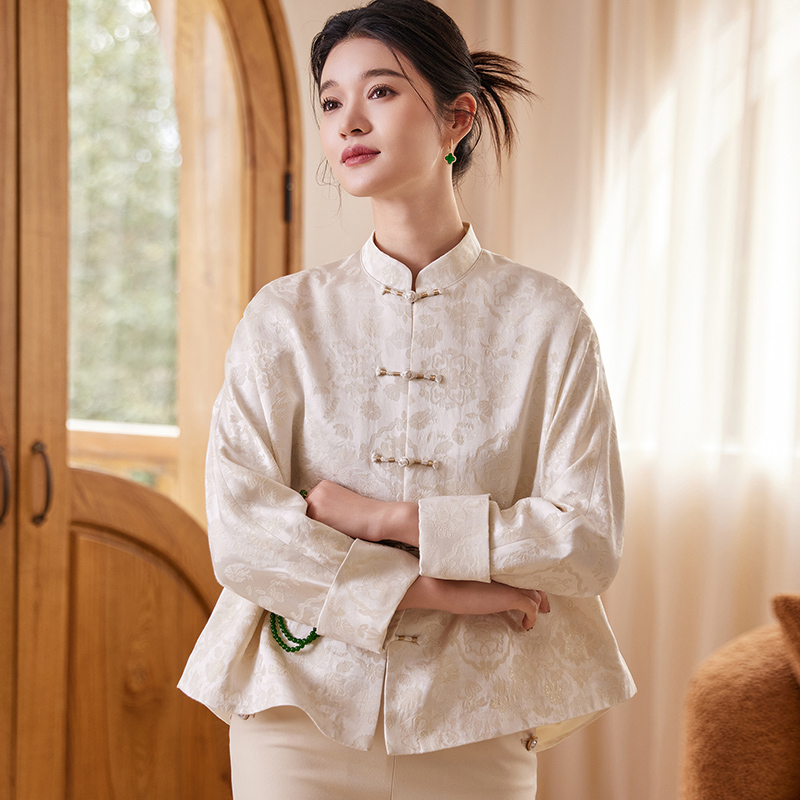 菲伊唐真丝羊毛织金缎单衣女上衣