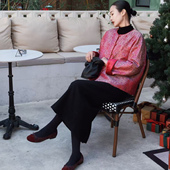 菲伊唐中式 真丝蜀锦冬棉衣圆领女上衣夹棉对襟外套女 复古改良唐装