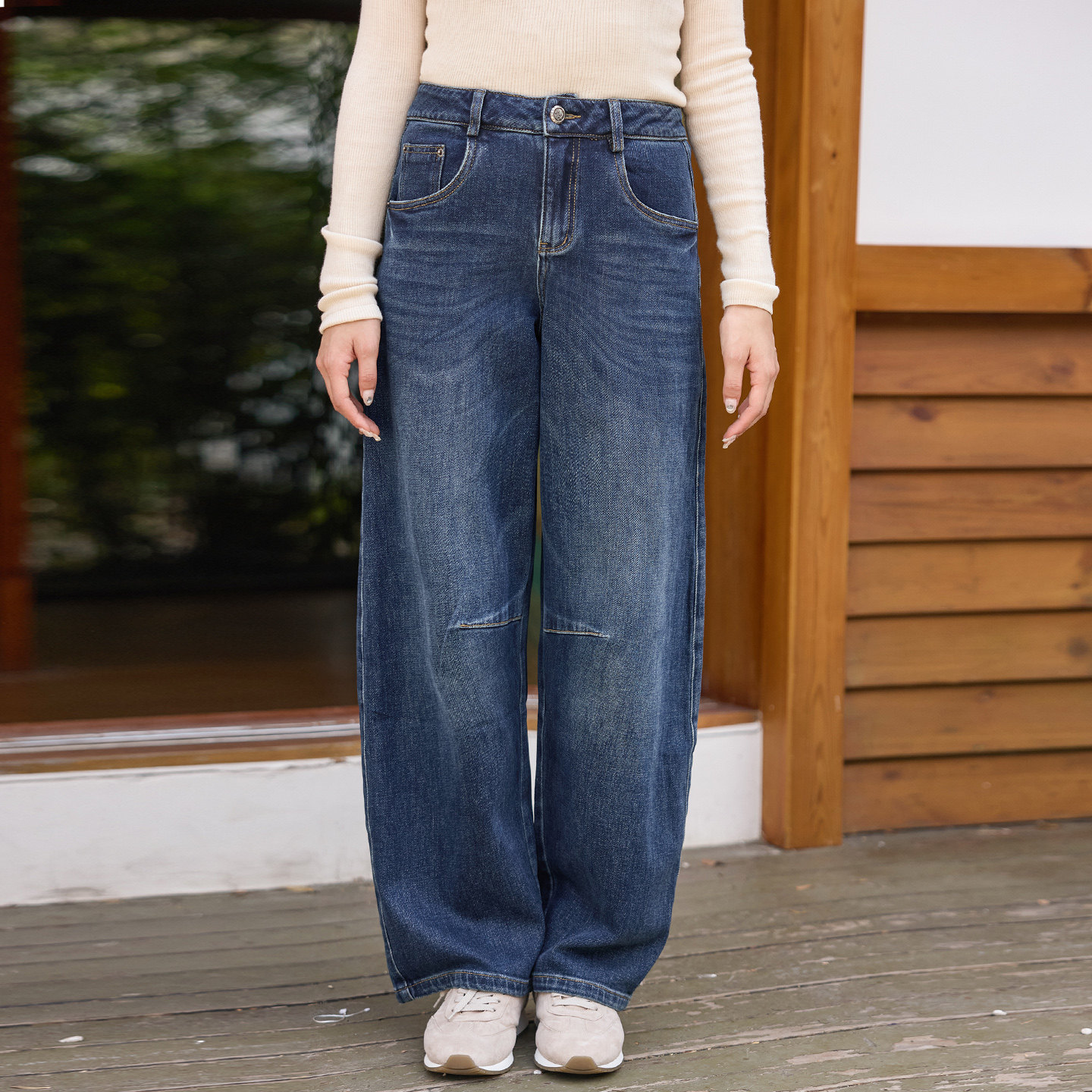 菲伊唐秋季弯刀裤浅蓝色阔腿牛仔裤女宽松中式复古水洗休闲长裤女,女装/女士精品,牛仔裤,淘宝优惠券,粉丝福利购,淘宝优惠卷