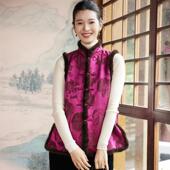 宽松马夹上衣 中国风A版 菲伊唐真丝羊毛提花缎女马甲棉衣 貂毛中式