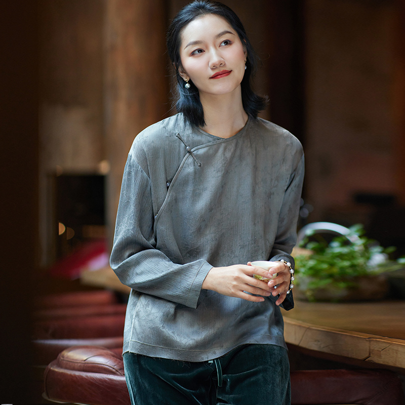 菲伊唐香云纱春季盘扣唐装女上衣