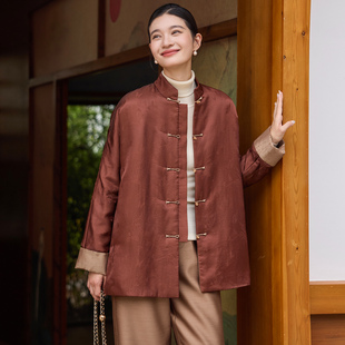 菲伊唐真丝提花红云纱冬棉衣女上衣中式 女夹棉服外套 复古改良唐装