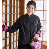 菲伊唐冬棉衣女上衣对襟新中式 国风唐装 羊毛混纺剪花缎外搭女外套