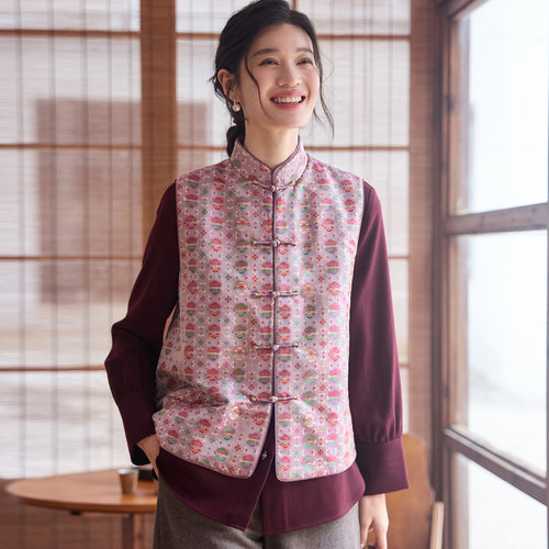 真丝蜀锦如意锁冬夹棉马夹女上衣