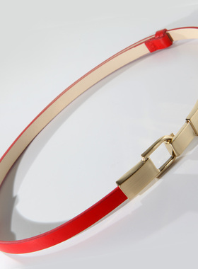 伸缩新款真皮女士黑红色软牛皮细款腰带装饰窄连衣针织裙带细皮带