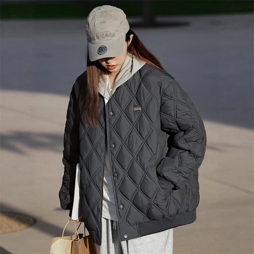 2025秋冬新款ins棉衣女菱格羽绒棉服设计感轻便外套棒球服棉袄潮