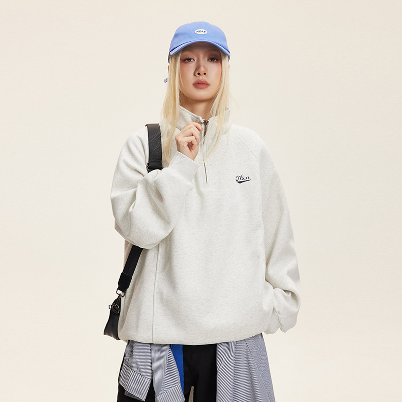 绿光立领半拉链套头衫卫衣春秋男女运动长袖街头休闲上衣外套