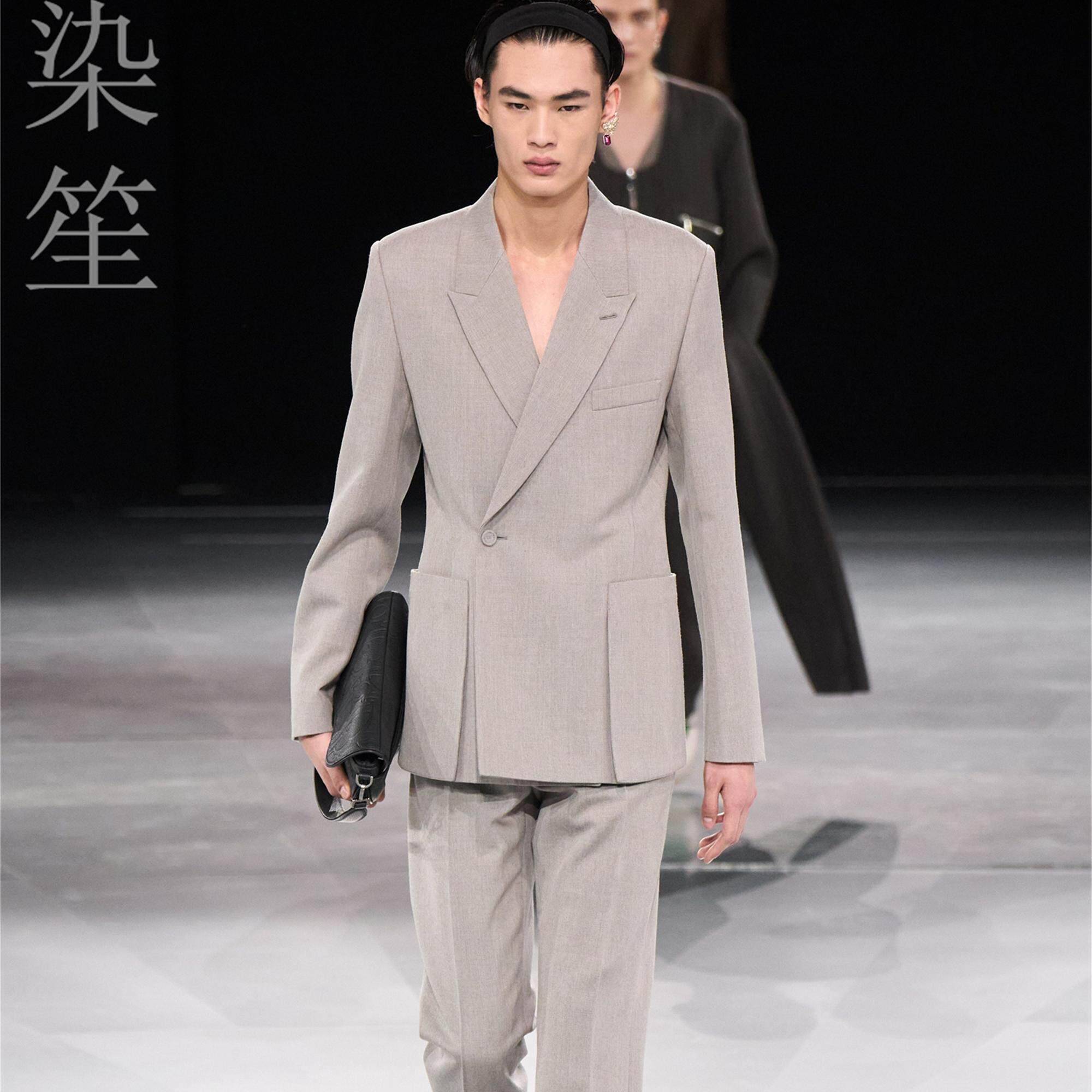 CD新款绵羊毛西服纯毛料免烫西装套装定制宽松版休闲男生礼服外套