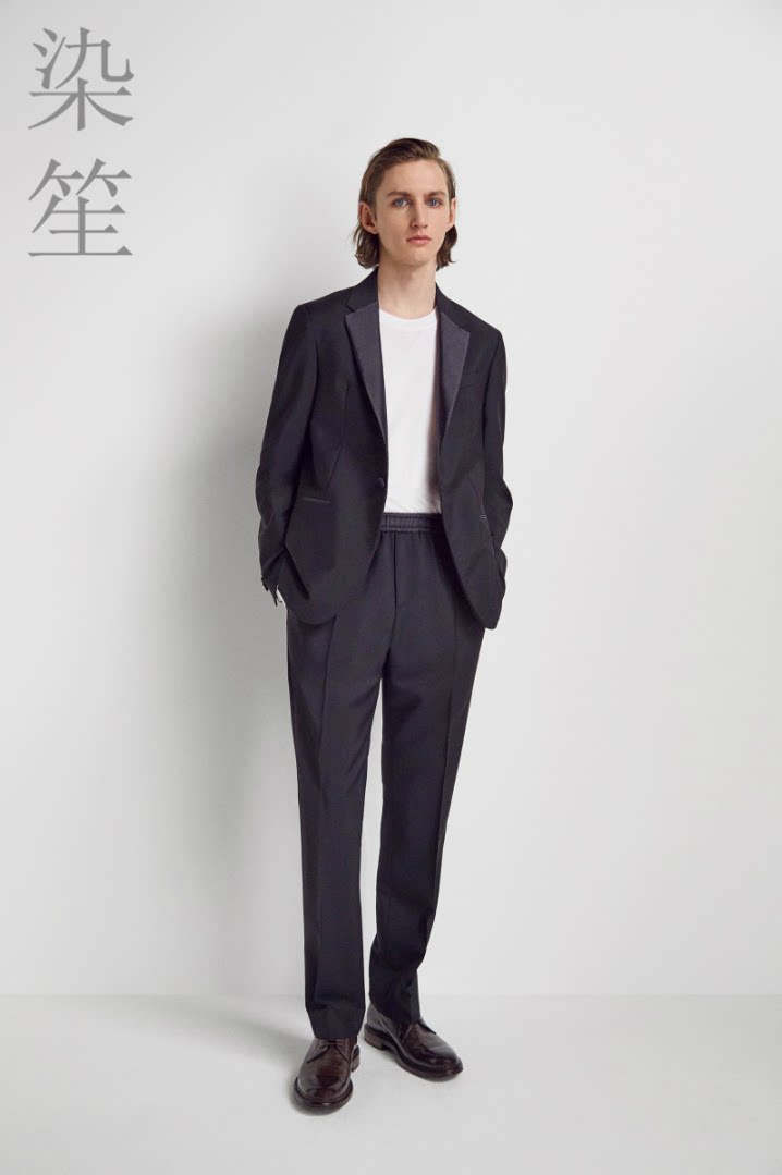 英伦帅气男装修身毛料西服套装休闲韩版真丝缎面丝绸拼接领设计帅