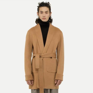 秋冬双面羊绒大衣男款落肩式睡袍大衣短款宽松纯羊毛厚保暖外套男