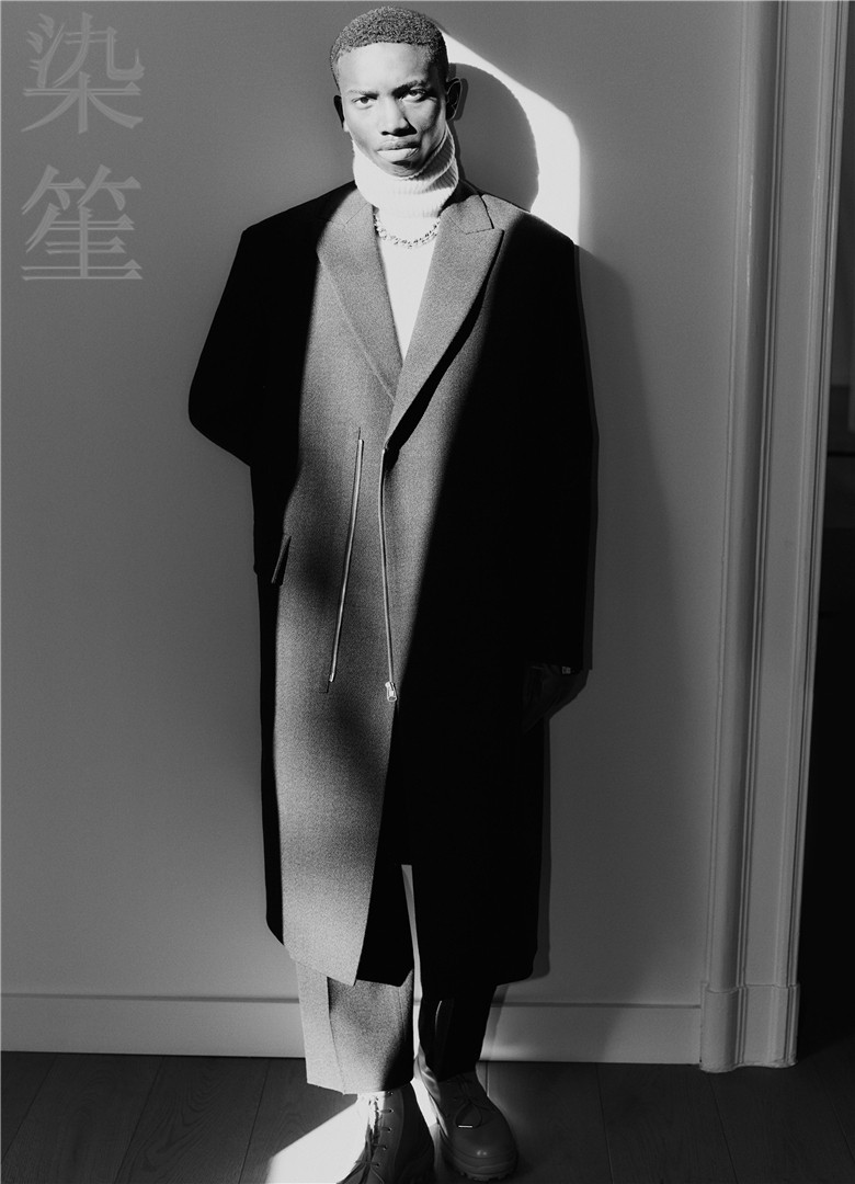 拉链门襟设计羊毛黑色男羊绒大衣