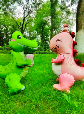 绿色森林卡通恐龙主题铝膜气球宝宝充气玩具儿童生日派对装饰用品