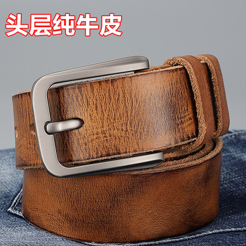 针扣头层复古青年手工休闲皮带