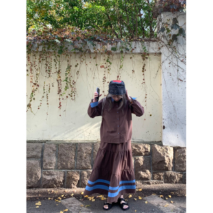 套装 k：temet 秋冬原创小众设计蓝棕夹心蓬蓬裙裤 大胆拼色 nosce