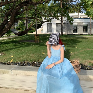 色彩 原创春夏 nosce 天空蓝苎麻绑带连衣裙 temet
