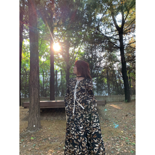 吊带套装 原创秋雾迷蒙双门襟棉织带拼接落叶衬衫 nosce temet