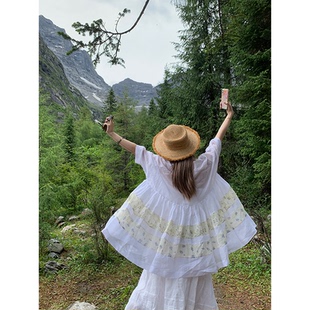 小众设计白色少女裙子甜美宽松连衣裙 花草蓬蓬 k：temet nosce