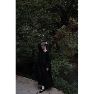 k：temet 原创设计感小众宽松秋冬黑色亚麻连衣裙蓬蓬裙 nosce