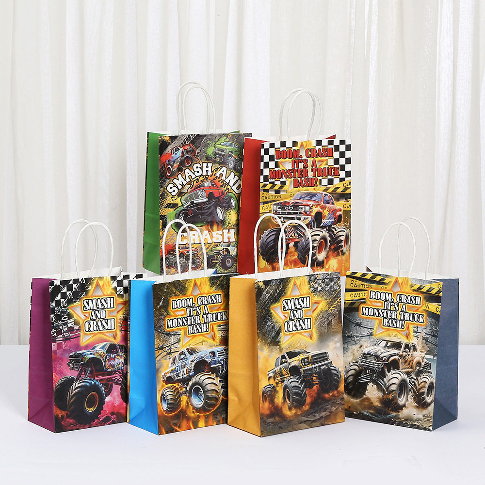 怪兽卡车手提袋赛车卡车大脚车monster truck礼品袋生日派对纸袋