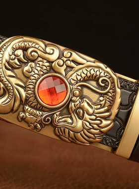 Tang Grass Pattern Carved Mens Belt Cowhide Distinctive Lon