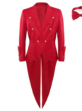 英伦宫廷红色燕尾服中长款西装男士休闲大码双排扣西服主持演出服