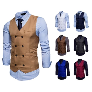 Bộ đồ vest nam màu be ba mảnh áo vest nam trung niên