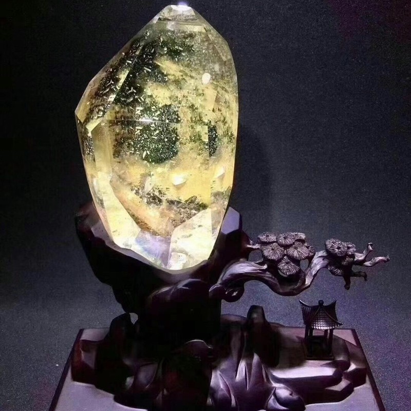 诺源珠宝收藏款天然绿幽灵水晶观赏石摆件原石精雕家居办公开业