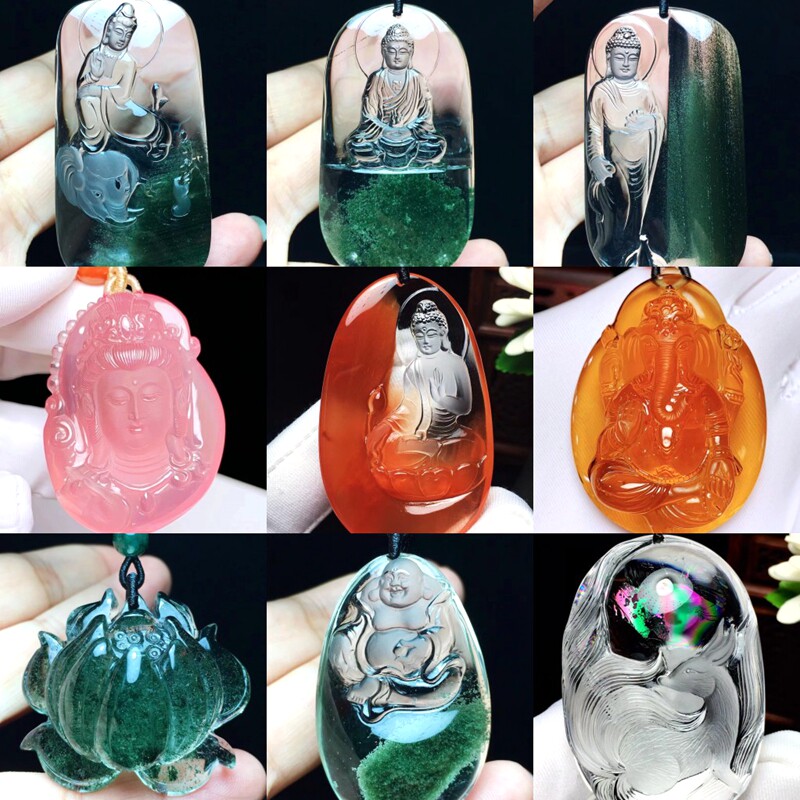天然绿幽灵聚宝盆观音佛吊坠