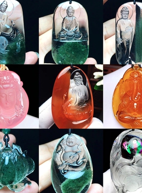 天然绿幽灵聚宝盆观音佛吊坠