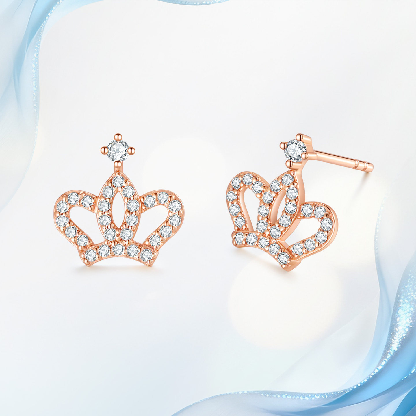 18K金天然真钻石耳饰女皇冠款耳钉轻奢时尚小清新情人节珠宝礼物