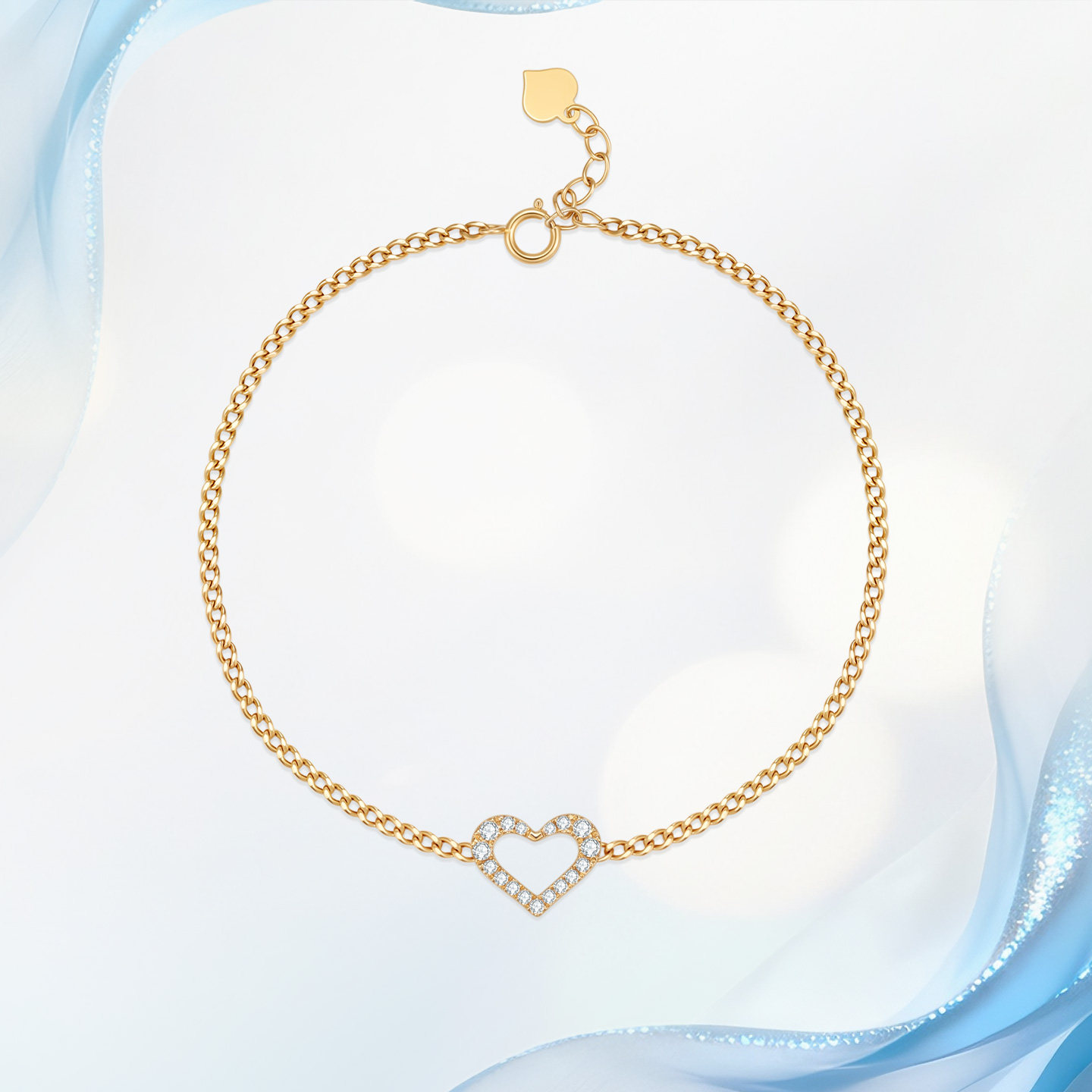 18K金天然真钻石手饰女爱心古巴款手链气质千金感定制情人节礼物