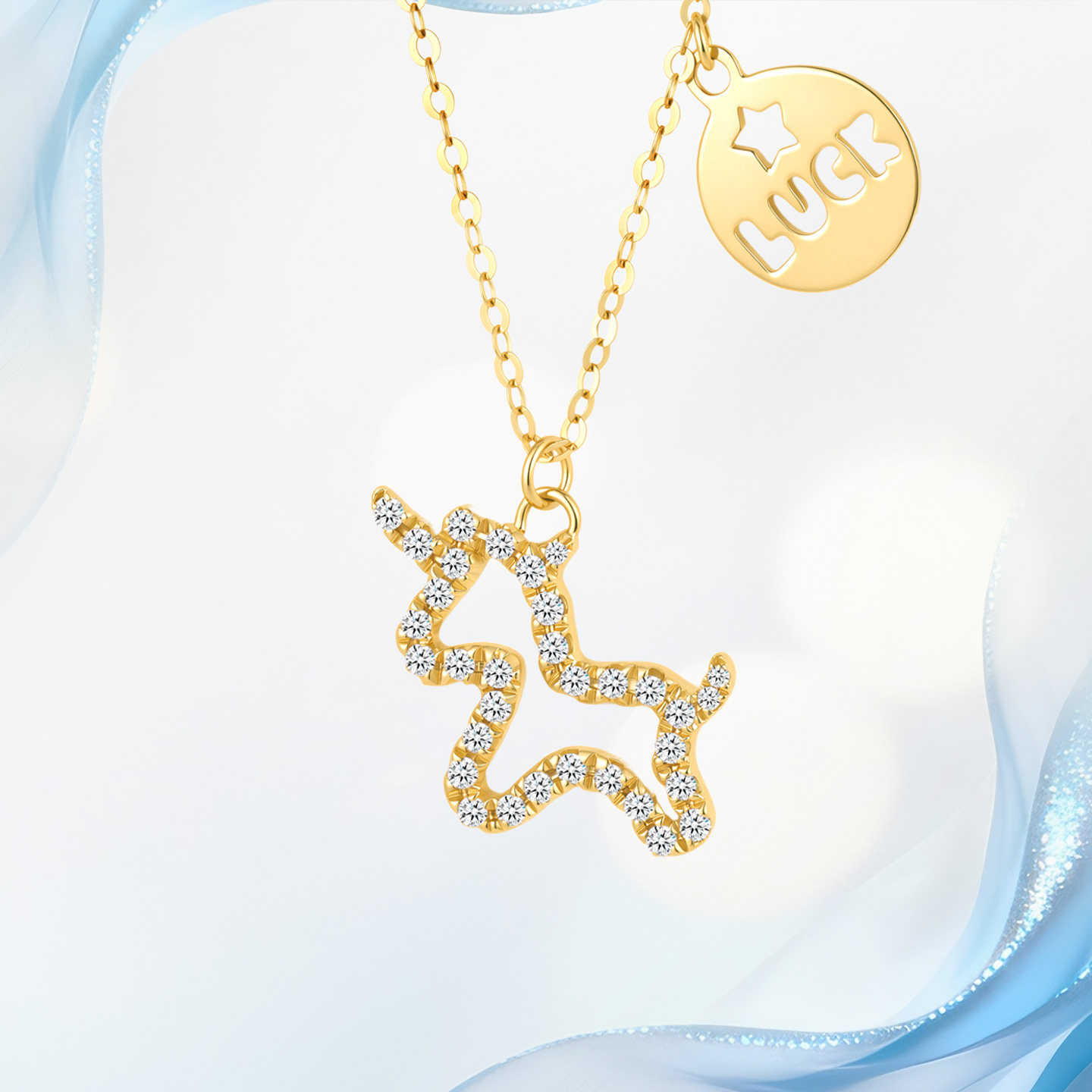 18K金天然真钻石项链女马上幸运项链锁骨链情人节珠宝礼物