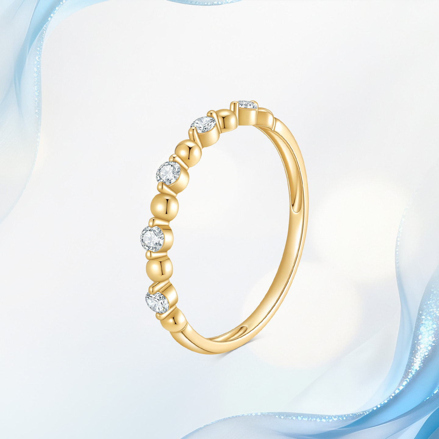 18K金天然真钻手饰女露珠款排戒叠戴时尚简约戒指定制情人节礼物