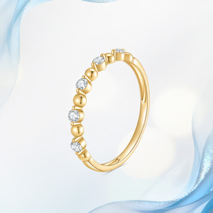 18K金天然真钻手饰女露珠款 简约戒指首饰情人节礼物 排戒叠戴时尚