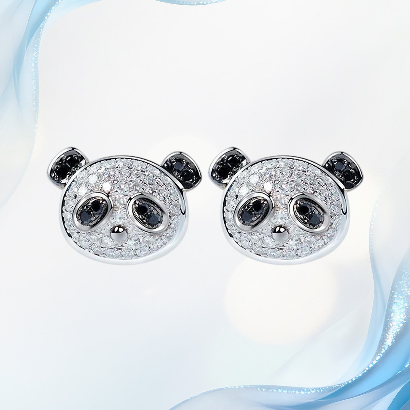 真诚珠宝 18K金天然钻石耳饰女真钻经典熊猫款耳钉定制情人节礼物