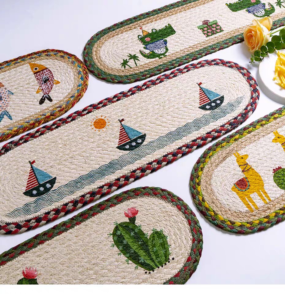 手绘桌旗室佳家居麻绳桌垫田园