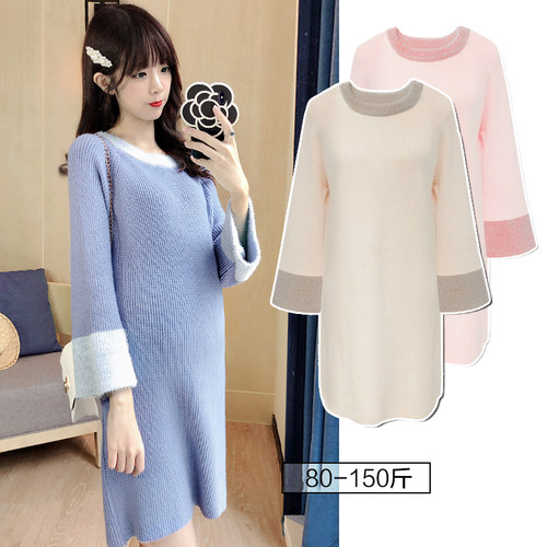 潮妈新款毛衣宽松针织连衣裙春秋