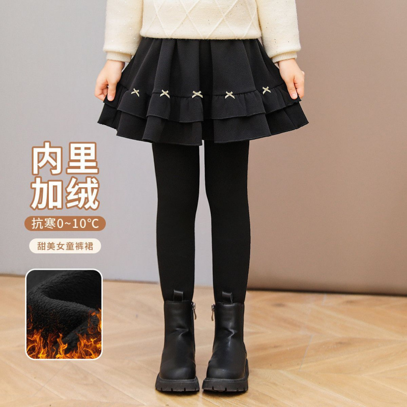 女童裤裙加绒冬装新款儿童假两件