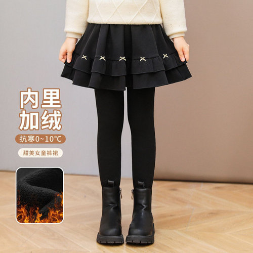 女童裤裙加绒冬装新款儿童假两件