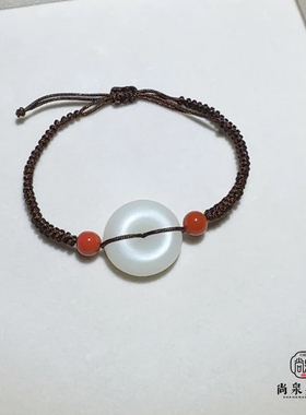 新疆和田玉籽料白玉平安扣手链