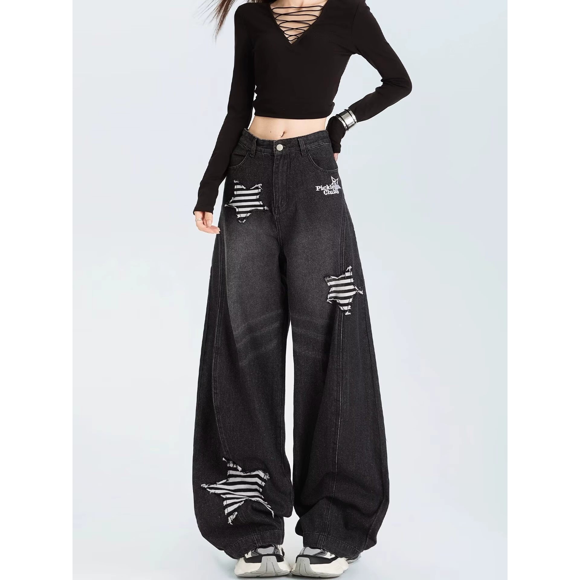 美式复古低腰弯刀牛仔裤女2026春季新款宽松显瘦垂感百搭阔腿裤子