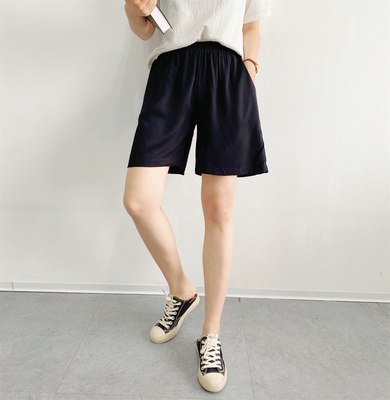 棉绸高腰短裤女黑色薄款宽松阔腿