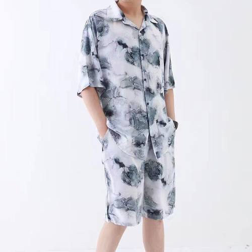 2025新棉绸夏季男士短袖短裤套装